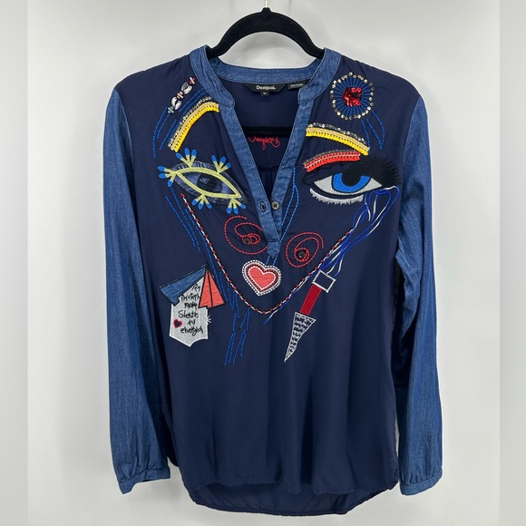 Desigual Made In India Embroidered Evil Eye Long Sleeve Top - Picture 3 of 8
